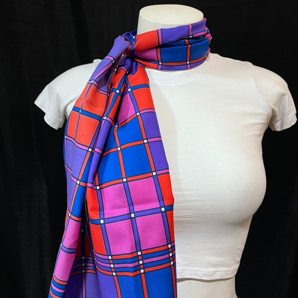 Vintage Foulards Italy Colour Block Scarf | Retro Pink Red Silk Feel Head Wrap